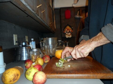 I chopping up fruit to puree for Nimble doggie.