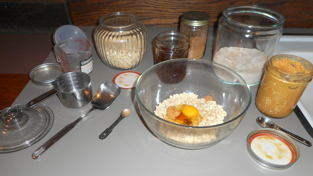 Ingredients are ready to mix up before baking our dog snacks